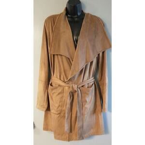 Vince Camuto Woman Faux Suede Brown Duster Long Sweater Lightweight Coat Medium